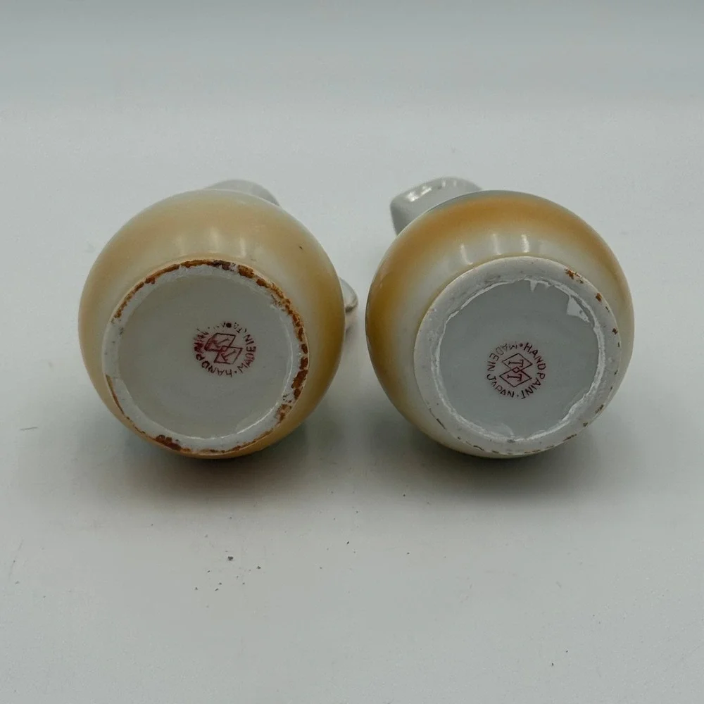 Vintage Hand Painted Japan Porcelain Windmill Cruet Set Gold Handle 2pc